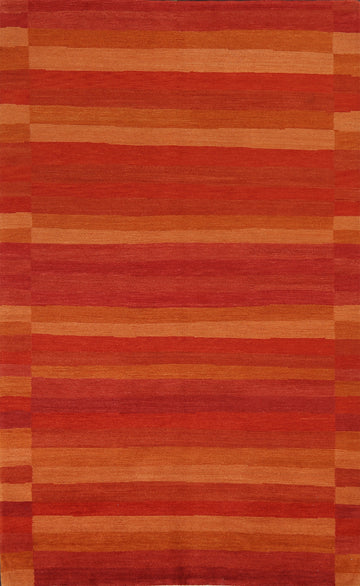 Vegetable Dye Wool Nepalese Striped Area Rug 5x8