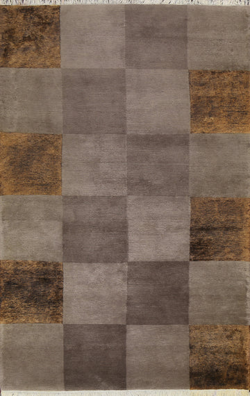 Checkered Vegetable Dye Nepalese Wool Area Rug 5x8
