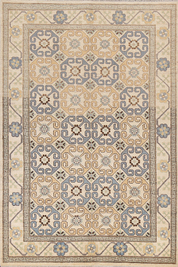 Vegetable Dye Geometric Khotan Wool Area Rug 6x9