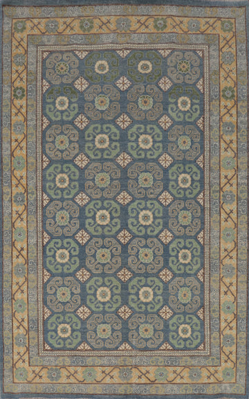 Vegetable Dye Blue Khotan Wool Area Rug 6x9