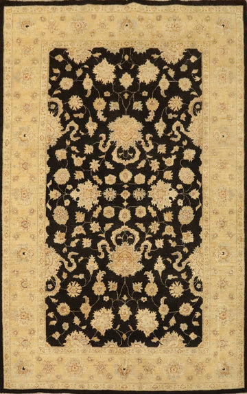 Vegetable Dye Chobi Peshawar Black Area Rug 6x9