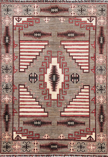 Vegetable Dye Geometric Khotan Oriental Area Rug 5x7