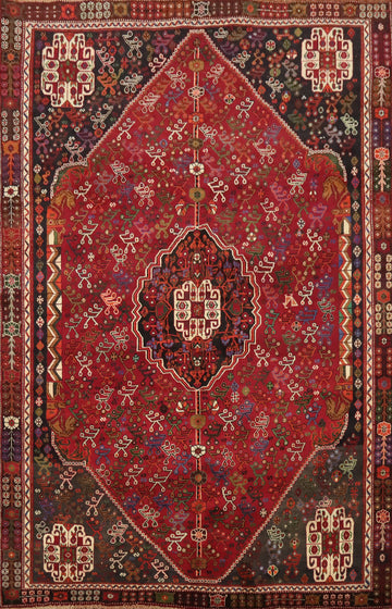 Vintage Wool Red Abadeh Persian Area Rug 6x9