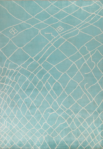 Turquoise Moroccan Vegetable Dye Wool Rug 8x10