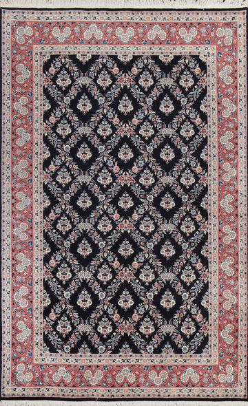 Vegetable Dye Navy Blue Kashan Persian Rug 6x9