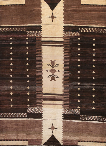 Brown Vegetable Dye Gabbeh Kashkoli Oriental Rug 7x9