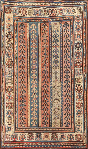 Pre-1900 Antique Vegetable Dye Kazak Oriental Area Rug 4x7