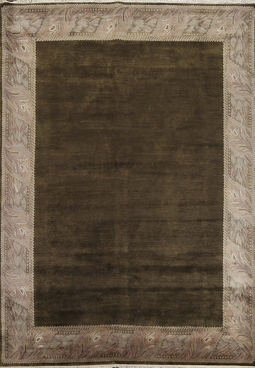 Brown Bordered Nepalese Oriental Area Rug 8x10