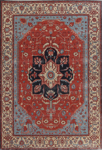 Red Wool Heriz Serapi Handmade Turkish Rug 9x12