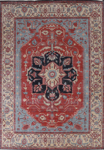 Hand-Knotted Floral Heriz Serapi Oriental Area Rug 8x10