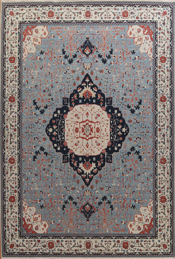 Light Blue Floral Kashan Mohtasham Oriental Wool Rug 10x13