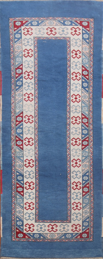 Blue Handmade Oushak Turkish Runner Rug 3x8