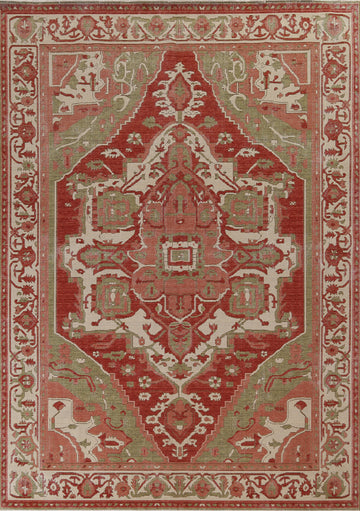 Geometric Handmade Heriz Serapi Wool Turkish Rug 8x10