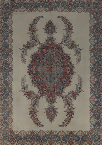 Floral Ivory Medallion Tabriz Persian Area Rug 9x13
