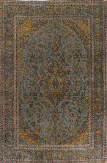 Floral Over-Dyed Kashan Persian Area Rug 10x13