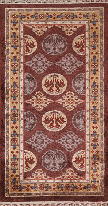 Geometric Art Deco Oriental Silk Rug 2x5
