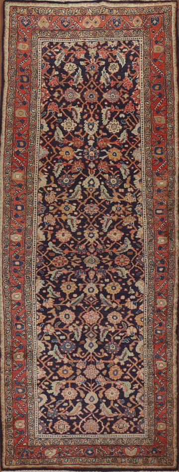 Vegetable Dye Geometric Mahal Persian Runner Rug 4x11