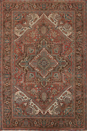 Vintage Geometric Heriz Persian Area Rug 7x9
