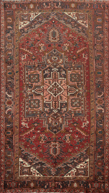 Geometric Red Heriz Persian Area Rug 6x11