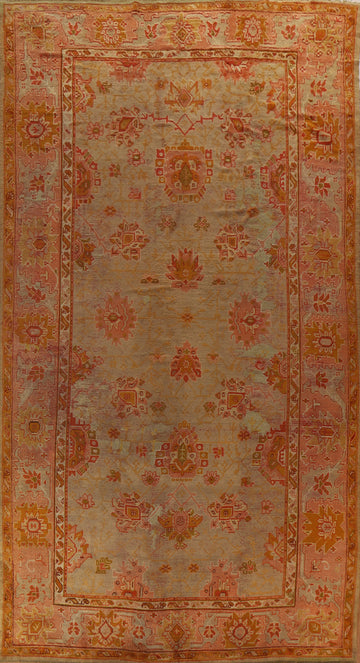 Pre-1900 Antique Vegetable Dye Oushak Turkish Rug 10x17