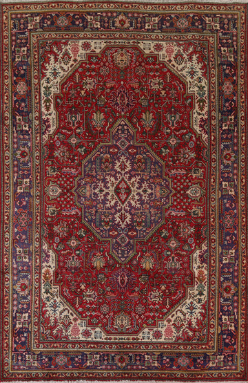 Geometric Red Tabriz Persian Area Rug 7x10