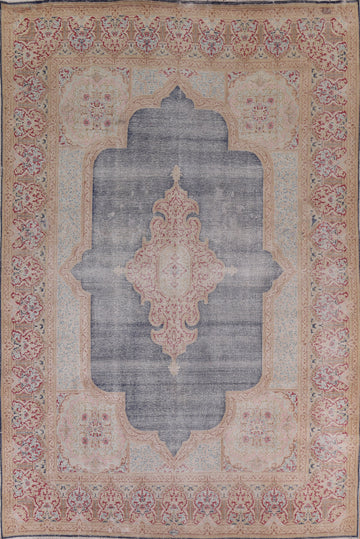 Distressed Geometric Kerman Persian Area Rug 10x13