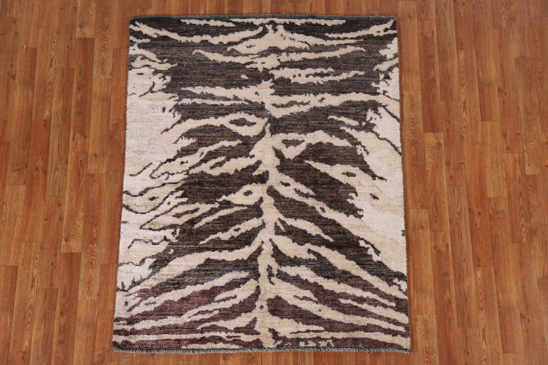 Vegetable Dye Abstract Square Wool Rug 4x4