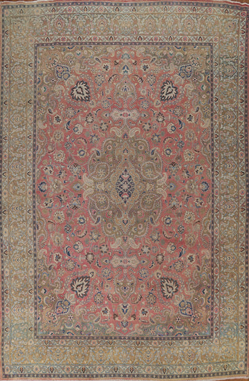 Pink Floral Mashad Persian Area Rug 10x13