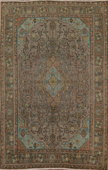 Distressed Over-Dyed Tabriz Persian Area Rug 7x10