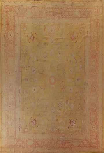 Pre-1900 Antique Vegetable Dye Oushak Large Rug 12x14