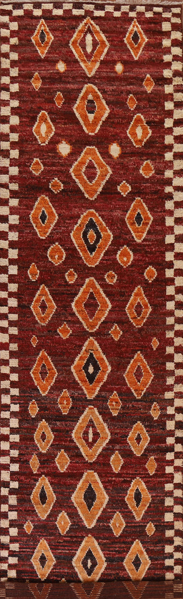 Burgundy Red Moroccan Geometric Runner Rug 4x16