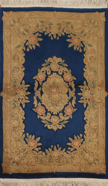 Blue Floral Peking Oriental Area Rug 4x6