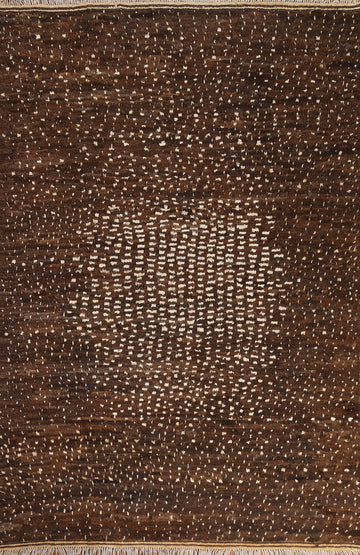 Brown Wool Moroccan Area Rug 6x8