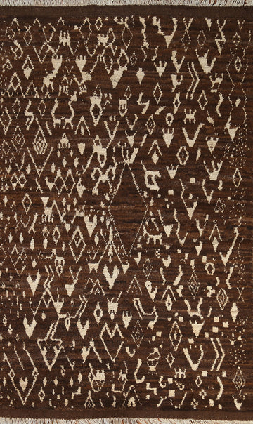 Brown Wool Moroccan Area Rug 5x8