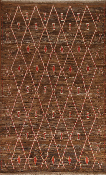 Brown Wool Moroccan Oriental Area Rug 7x10