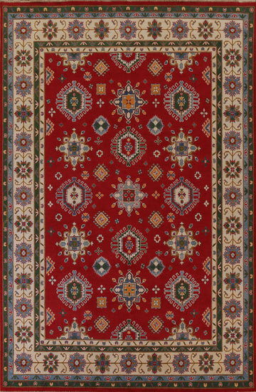 Red Geometric Kazak Vegetable Dye Area Rug 9x12