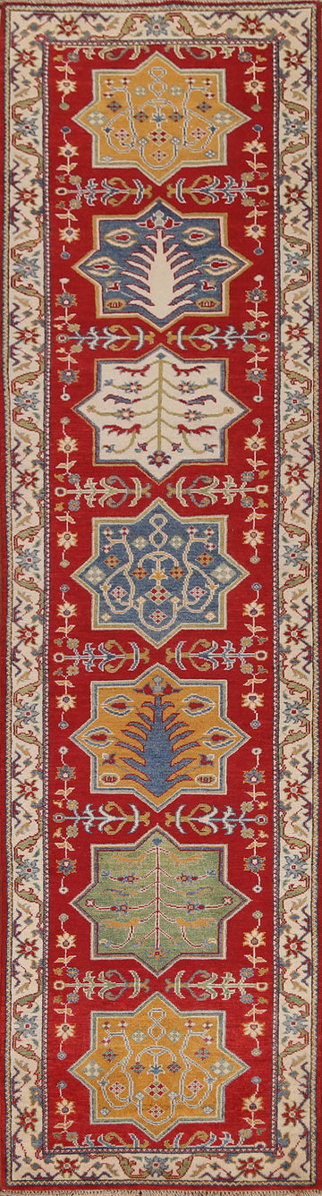 Red Wool Kazak Pakistani Runner Rug 3x11