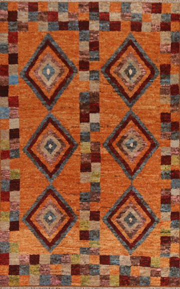 Orange Wool Moroccan Area Rug 7x10