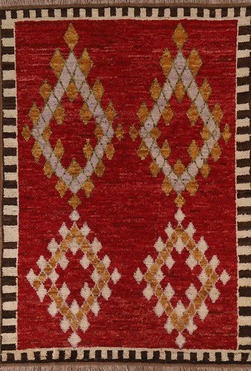 Geometric Red Moroccan Area Rug 6x8
