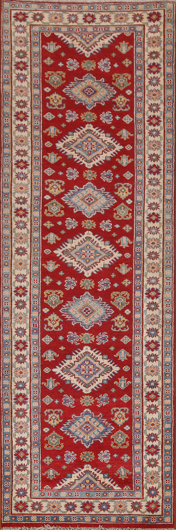 Geometric Kazak Oriental Runner Rug 3x9