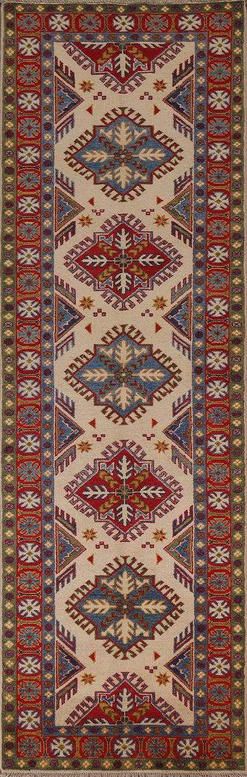 Handmade Kazak Wool Runner Rug 3x9