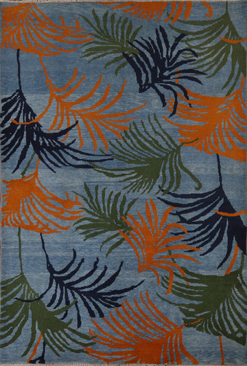 Nature Print Gabbeh Kashkoli Modern Area Rug 5x7