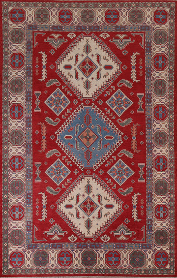 Handmade Kazak Geometric Area Rug 7x9