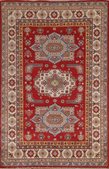 Geometric Red Kazak Handmade Area Rug 6x8