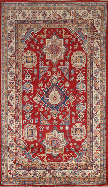 Red Geometric Kazak Oriental Area Rug 7x10