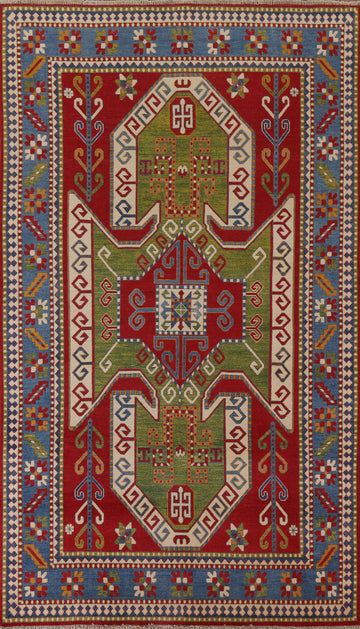 Handmade Kazak Geometric Area Rug 7x10
