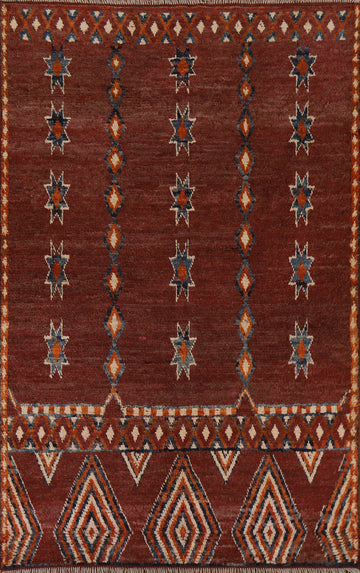 Red Wool Moroccan Oriental Area Rug 6x8