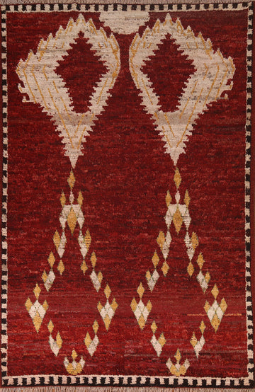 Red Wool Moroccan Oriental Area Rug 6x8