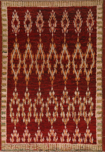 Red Geometric Moroccan Wool Area Rug 6x8