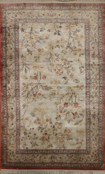 100% Silk Qum Persian Area Rug 4x5